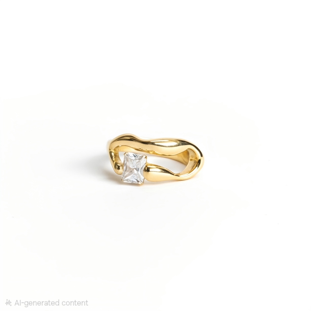 Wavy Crystal Solitaire Adjustable Ring